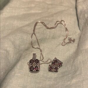 Vintage Sterling Silver and Grape Garnet Necklace and Matching Earrings